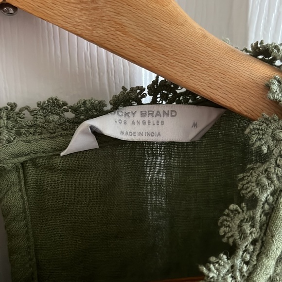 Lucky Brand Los Angles Green Short Sleeve Bohemian Blouse Size Medium - Picture 6 of 6